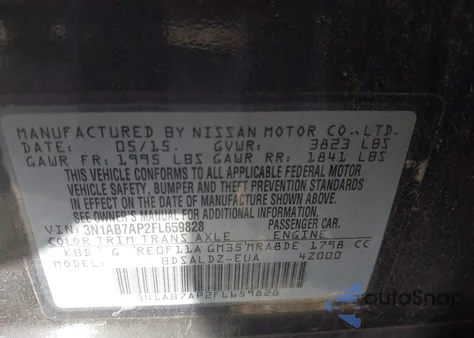 2015 Nissan Sentra Fe+ S/S/Sl/Sr/Sv from USA, damaged, VIN 3N1AB7AP2FL659828